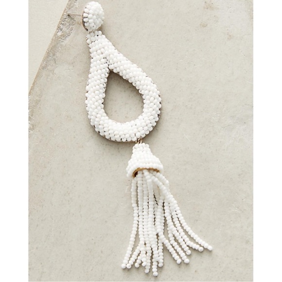 NWT Anthropologie Deepa Beaded White Hoop Chandeliers - Picture 13 of 15